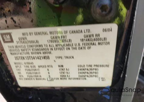 2004 GMC Sierra 1500 Slt z USA, uszkodzony, nr VIN 2GTEK13T541421458